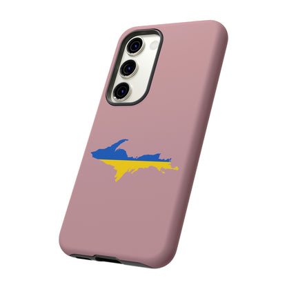 Michigan Upper Peninsula Tough Phone Case (Cherry Blossom Pink w/ UP Ukraine Flag Outline) | Samsung & Pixel Android