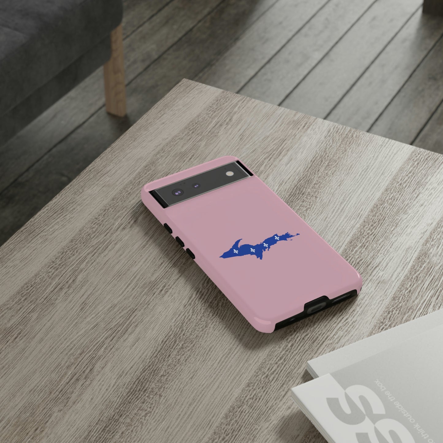 Michigan Upper Peninsula Tough Phone Case (Pink w/ UP Quebec Flag Outline) | Samsung & Pixel Android