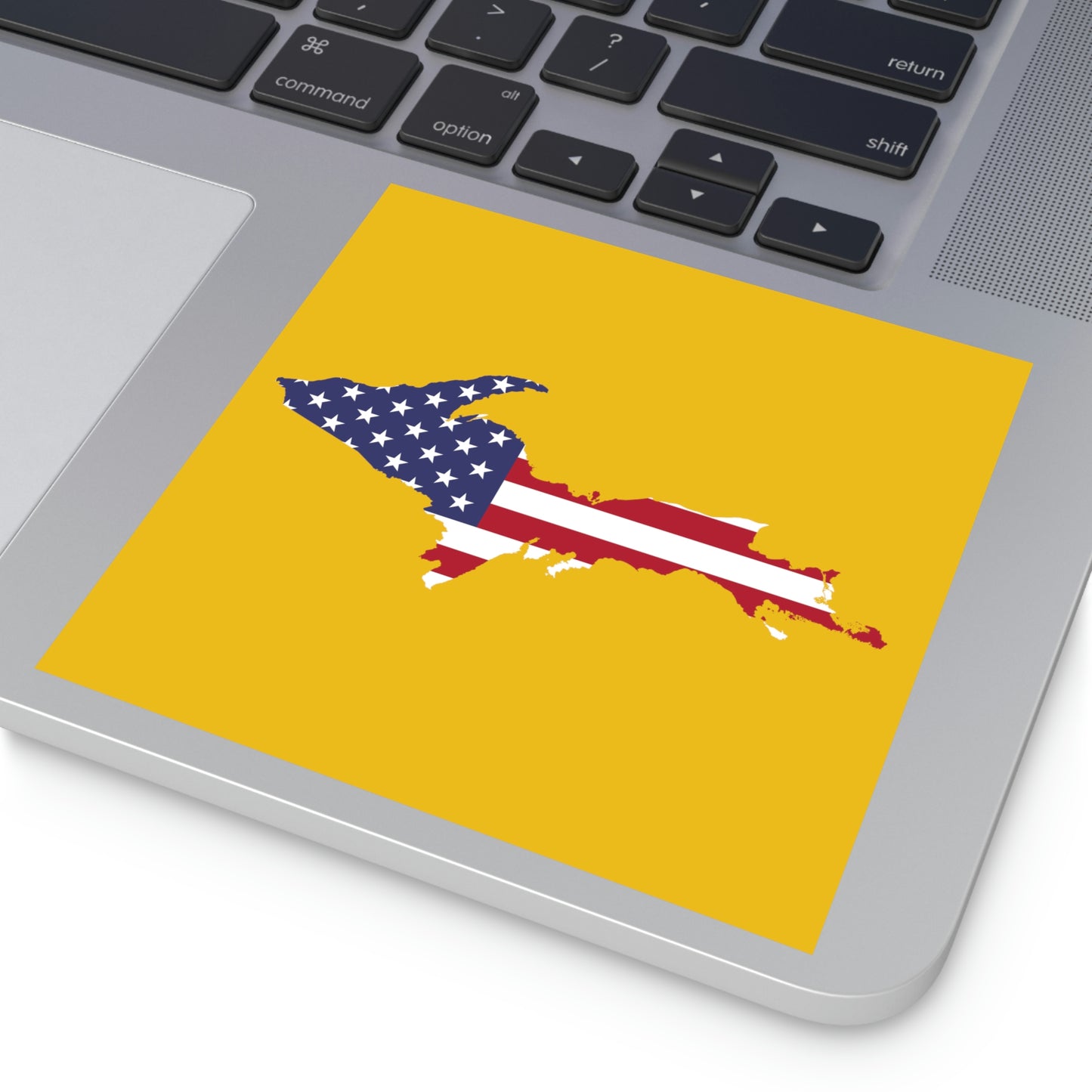 Michigan Upper Peninsula Square Sticker (Gold w/ UP USA Flag Outline) | Indoor/Outdoor