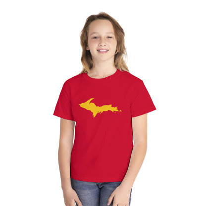 Michigan Upper Peninsula T-Shirt (w/ Gold UP Outline) | Youth Garment-Dyed