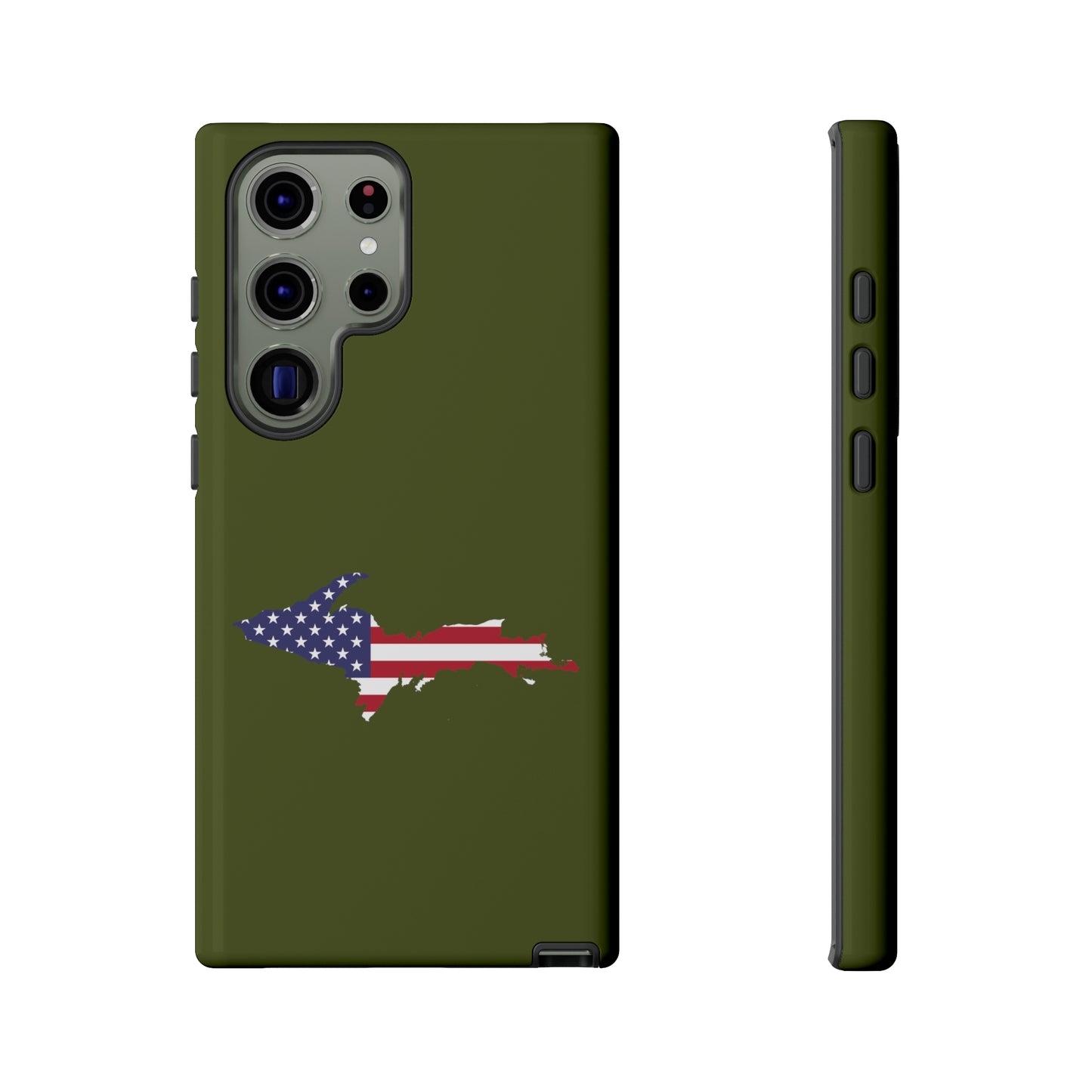 Michigan Upper Peninsula Tough Phone Case (Army Green w/ UP USA Flag Outline) | Samsung & Pixel Android