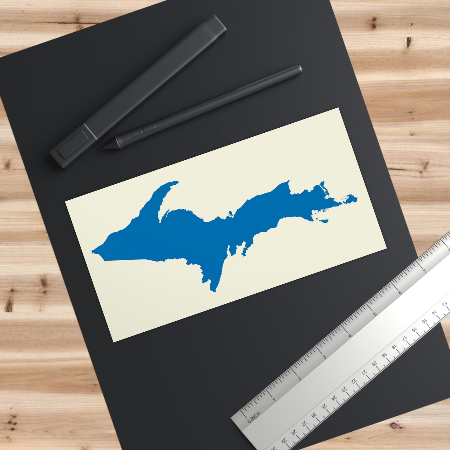 Michigan Upper Peninsula Bumper Sticker (w/ Azure UP Outline) | Ivory Color Background