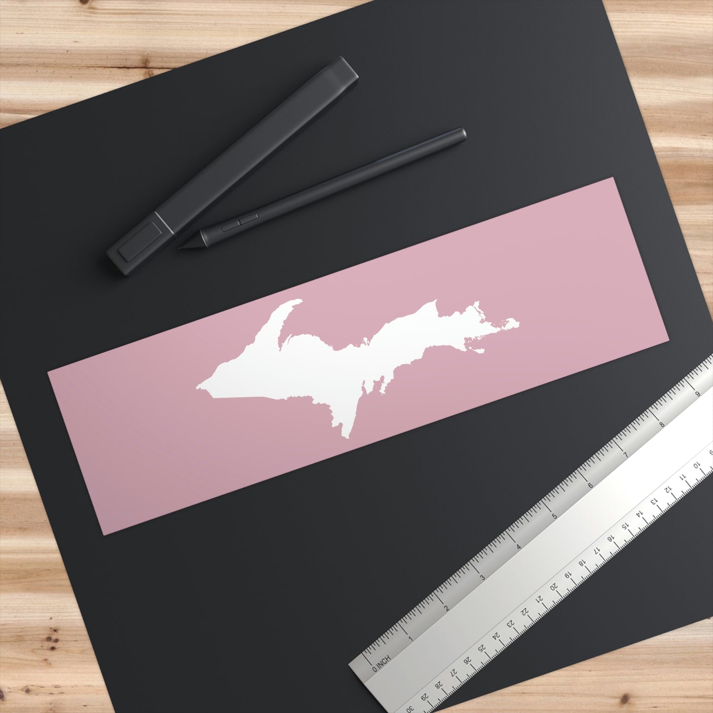 Michigan Upper Peninsula Bumper Sticker (w/ UP Outline) | Pink Background