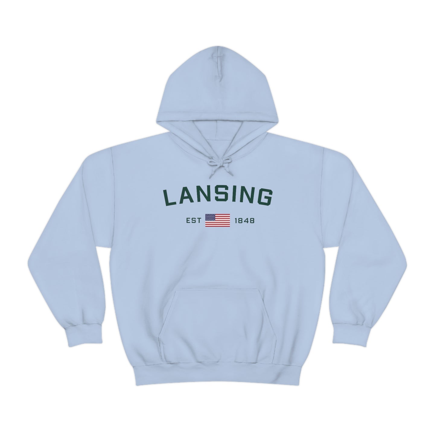 'Lansing EST 1848' Hoodie (w/USA Flag Outline) | Unisex Standard