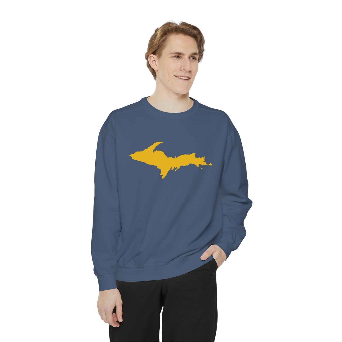 Michigan Upper Peninsula Sweatshirt (w/ Gold UP Outline) | Unisex Garment Dyed