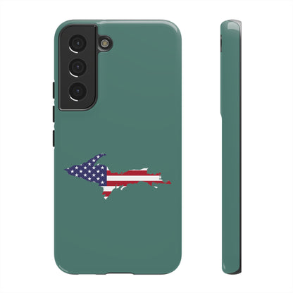 Michigan Upper Peninsula Tough Phone Case (Copper Green w/ UP USA Flag Outline) | Samsung & Pixel Android