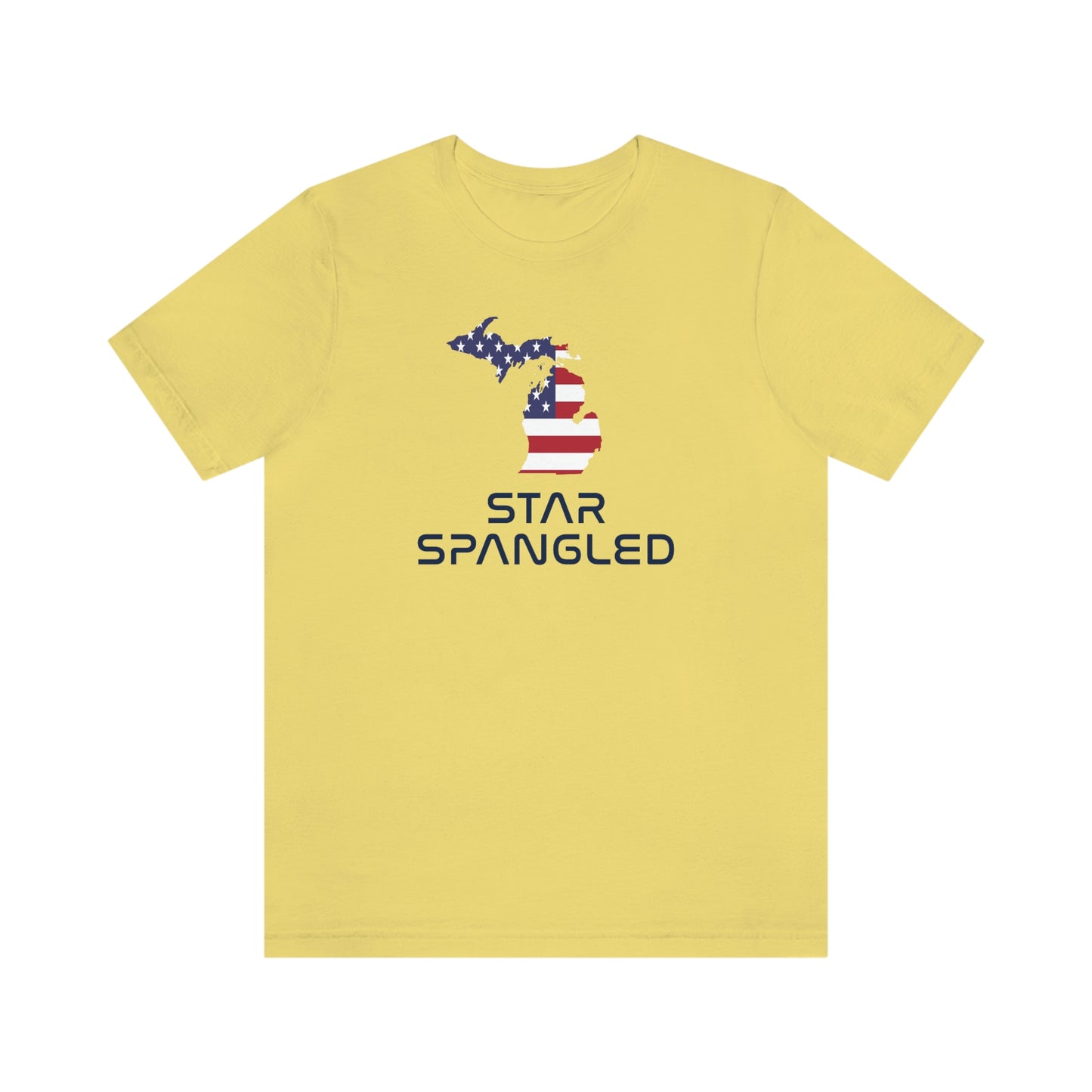 Michigan 'Star Spangled' T-Shirt (Space Agency Font w/ MI USA Flag Outline) | Unisex Standard Fit