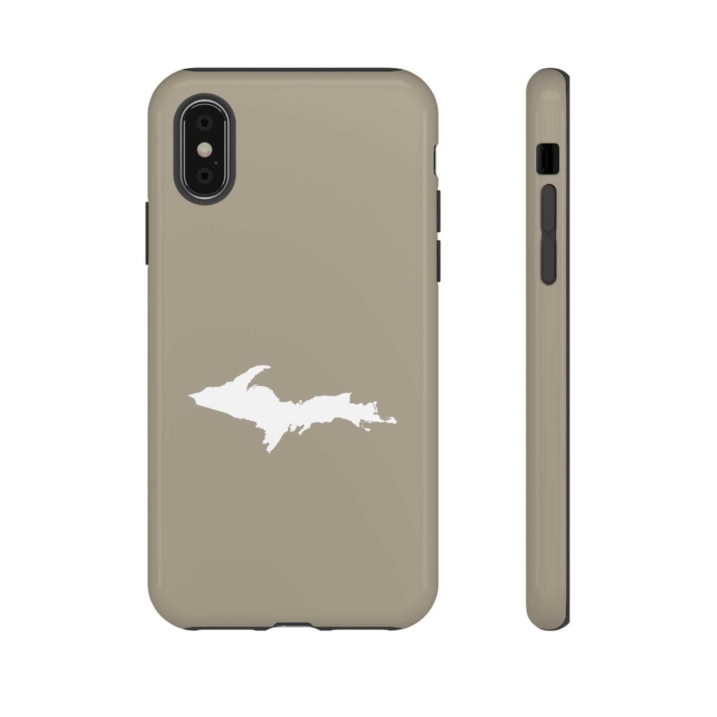 Michigan Upper Peninsula Tough Phone Case (Petoskey Stone Beige w/ UP Outline) | Apple iPhone