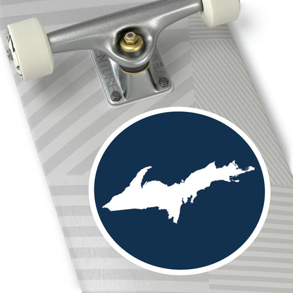 Michigan Upper Peninsula Round Stickers (Navy w/ UP Outline) | Indoor\Outdoor