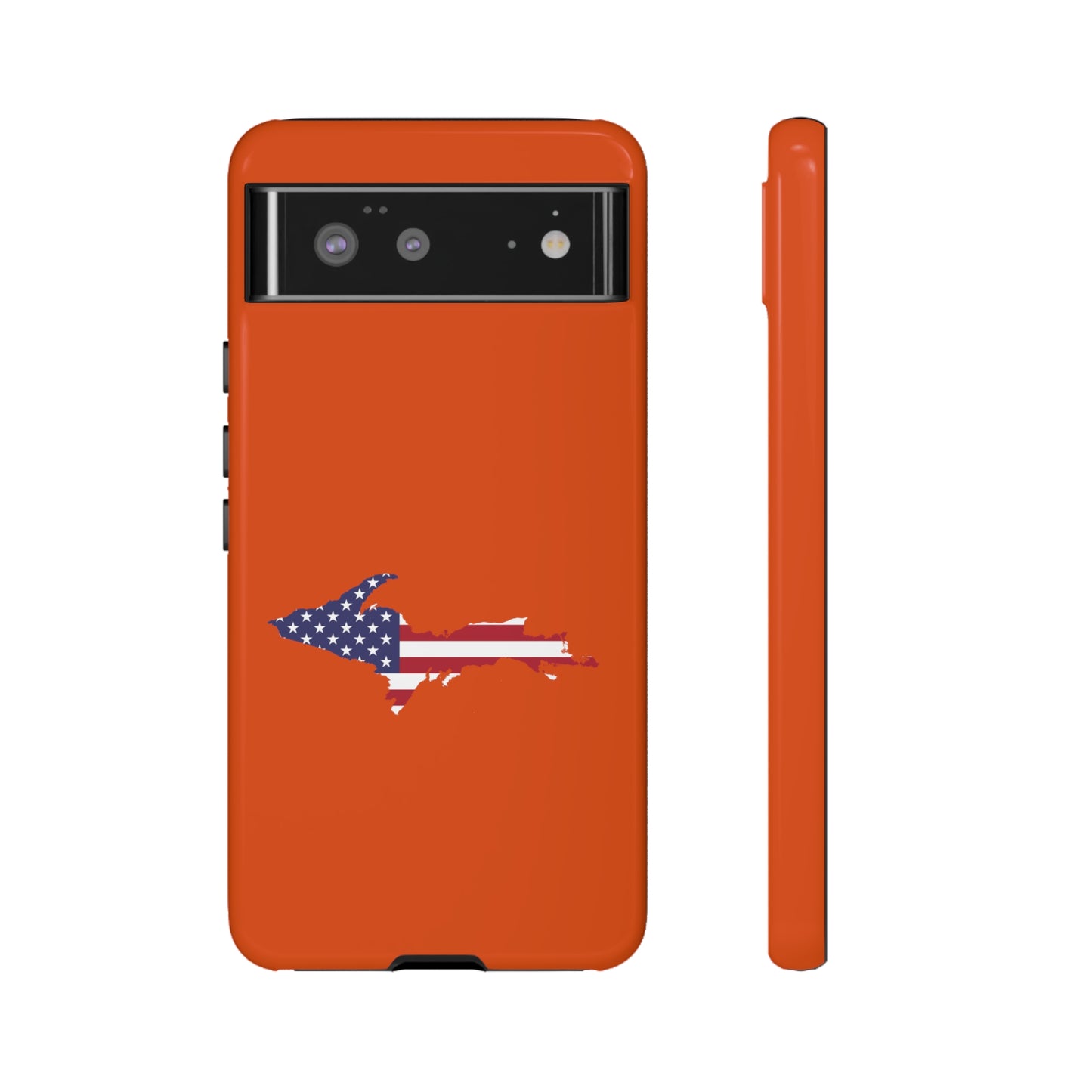 Michigan Upper Peninsula Tough Phone Case (Maple Leaf Orange w/ UP USA Flag Outline) | Samsung & Pixel Android