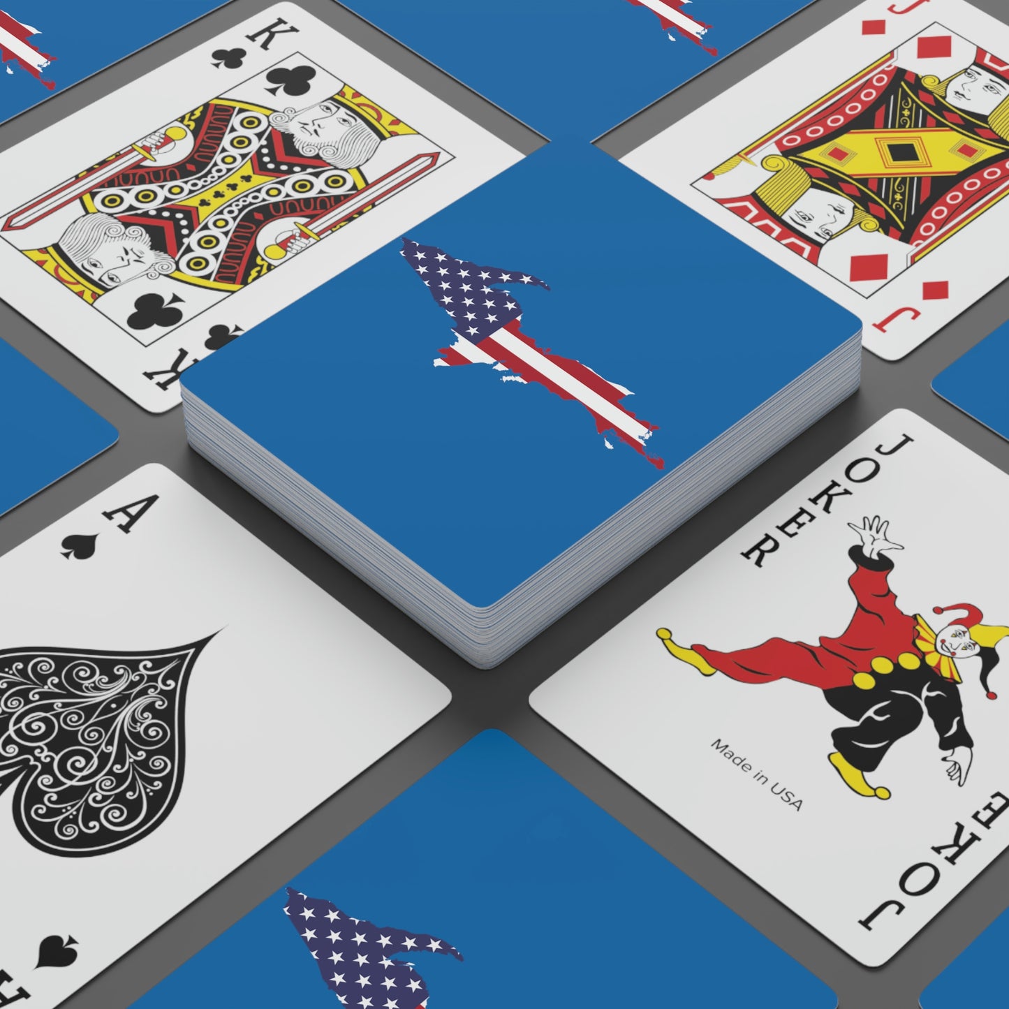 Michigan Upper Peninsula Poker Cards (Azure w/ UP USA Flag Outline)