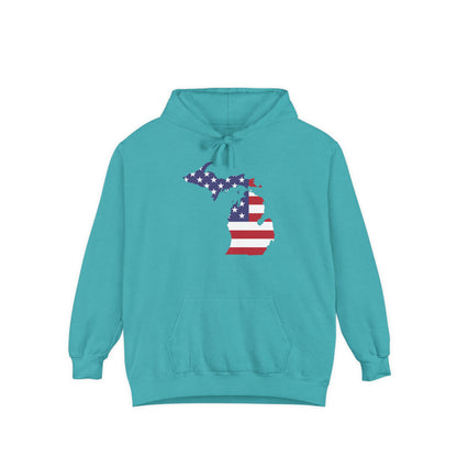 Michigan Upper Peninsula Hoodie (w/ MI USA Flag Outline) | Unisex Garment-Dyed