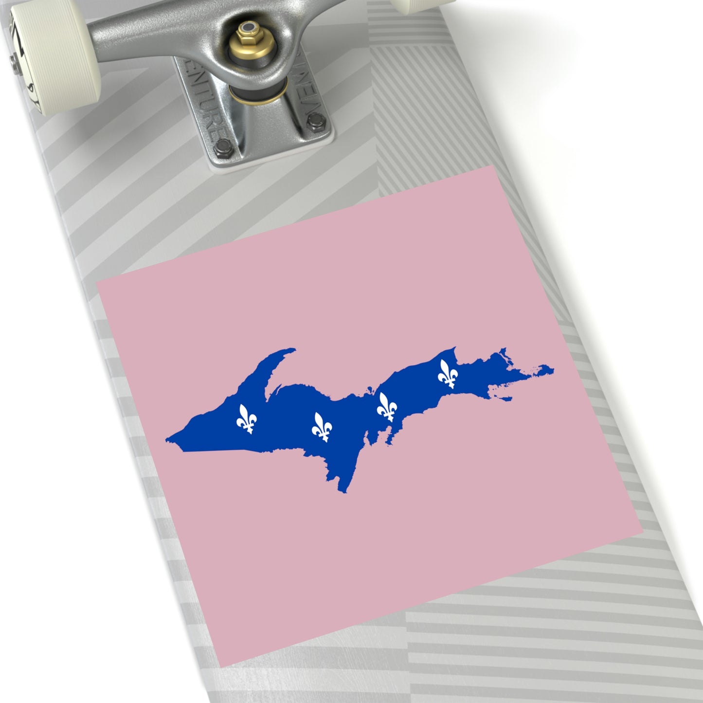 Michigan Upper Peninsula Square Sticker (Pink w/ UP Quebec Flag Outline) | Indoor/Outdoor