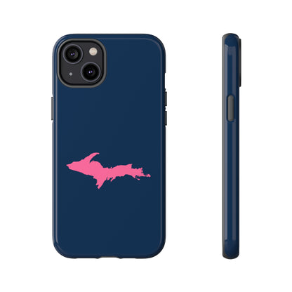 Michigan Upper Peninsula Tough Phone Case (Navy w/ Pink UP Outline) | Apple iPhone