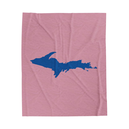 Michigan Upper Peninsula Plush Blanket (w/ Azure UP Outline) | Pink