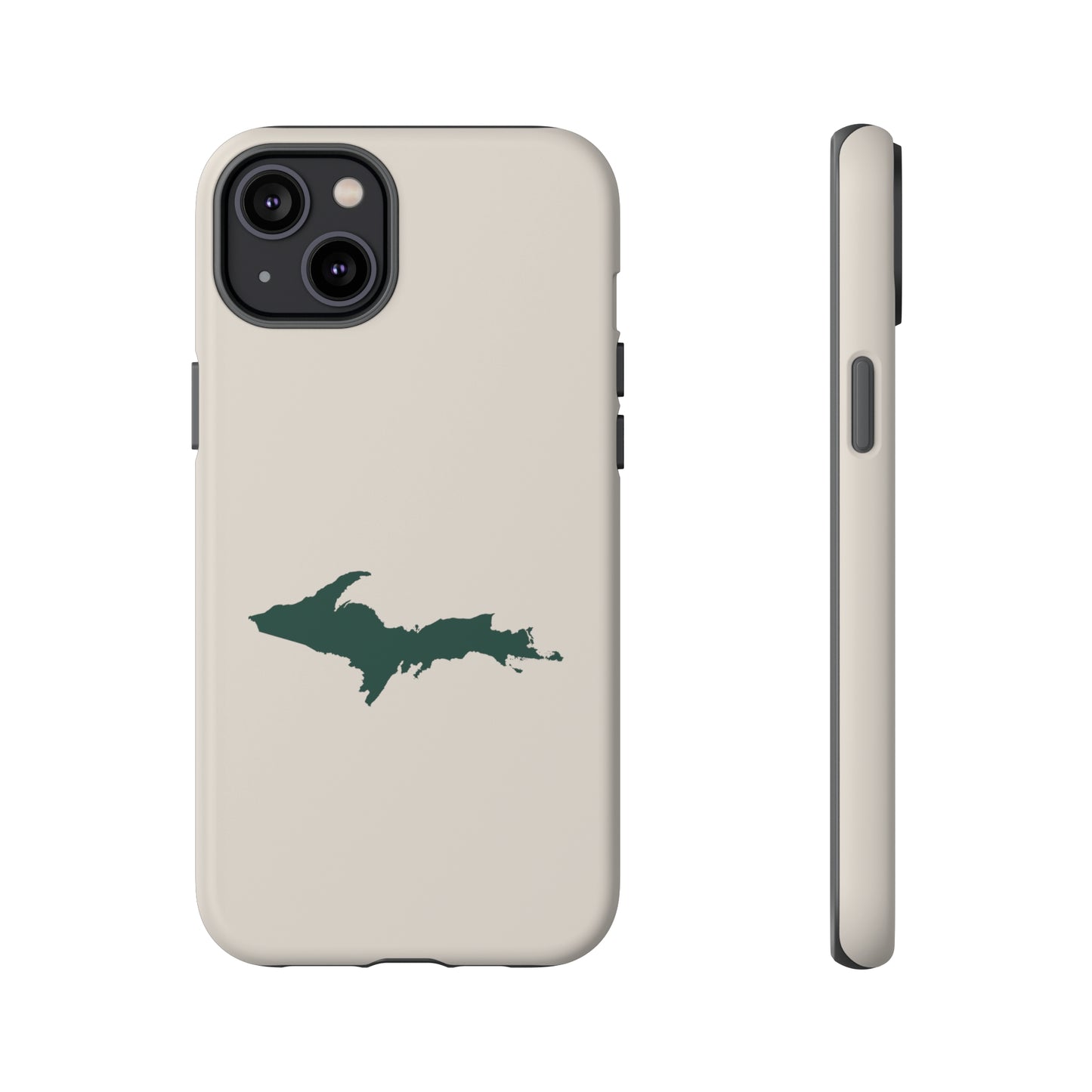 Michigan Upper Peninsula Tough Phone Case (Canvas Color w/ Green UP Outline) | Apple iPhone