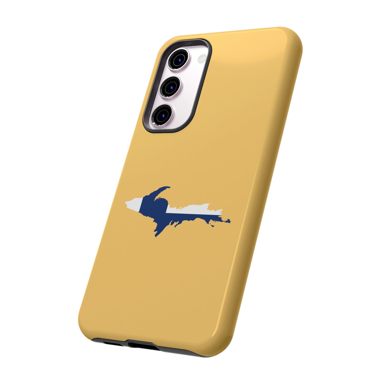 Michigan Upper Peninsula Tough Phone Case (Citrine w/ UP Finland Flag Outline) | Samsung & Pixel Android