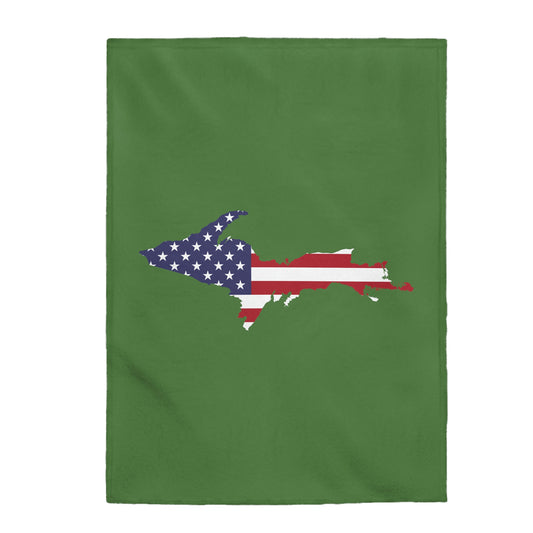 Michigan Upper Peninsula Plush Blanket (w/ UP USA Flag Outline) | Pine Green