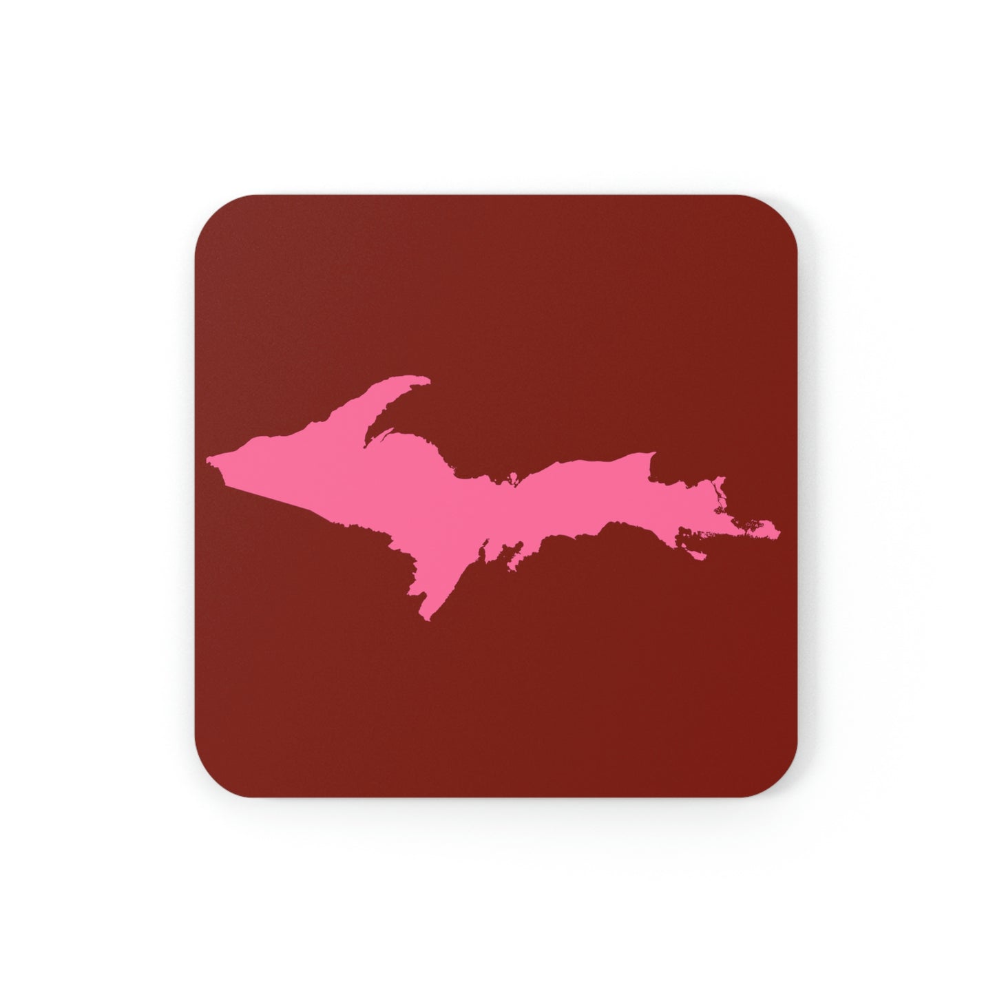 Michigan Upper Peninsula Coaster Set (Cherry Red w/ Pink UP Outline) | Corkwood - 4 pack