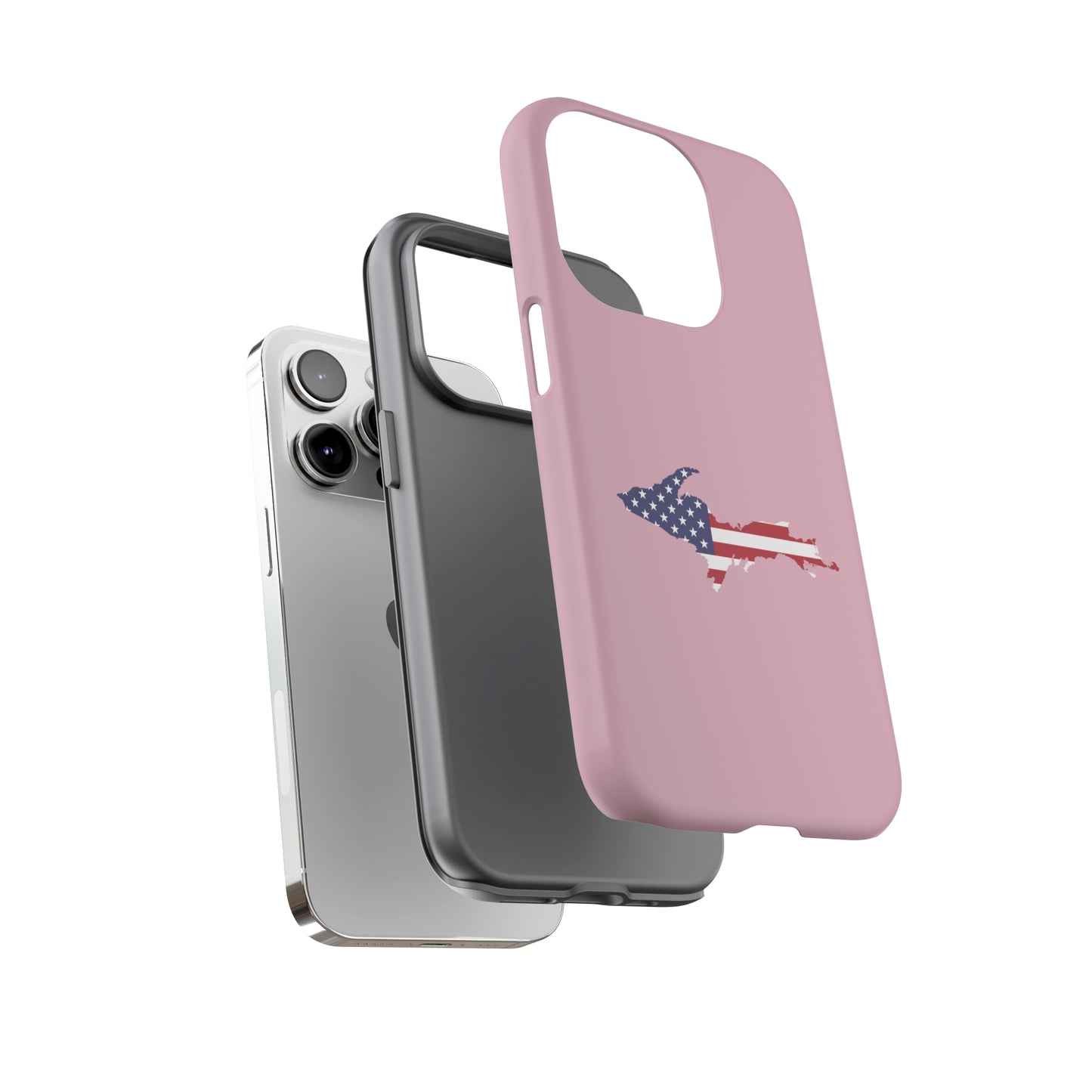 Michigan Upper Peninsula Tough Phone Case (Pink w/ UP USA Flag Outline) | Apple iPhone