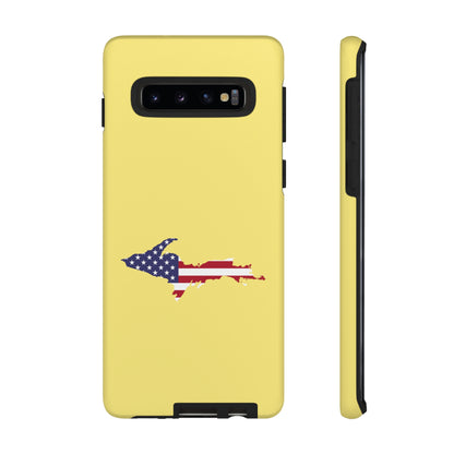 Michigan Upper Peninsula Tough Phone Case (Yellow Cherry Color w/ UP USA Flag Outline) | Samsung & Pixel Android