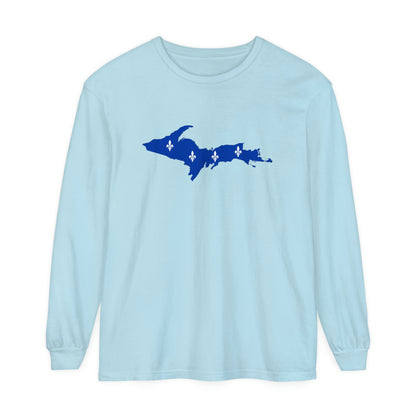 Michigan Upper Peninsula Garment-Dyed T-Shirt (w/ UP Quebec Flag Outline) | Unisex Long Sleeve