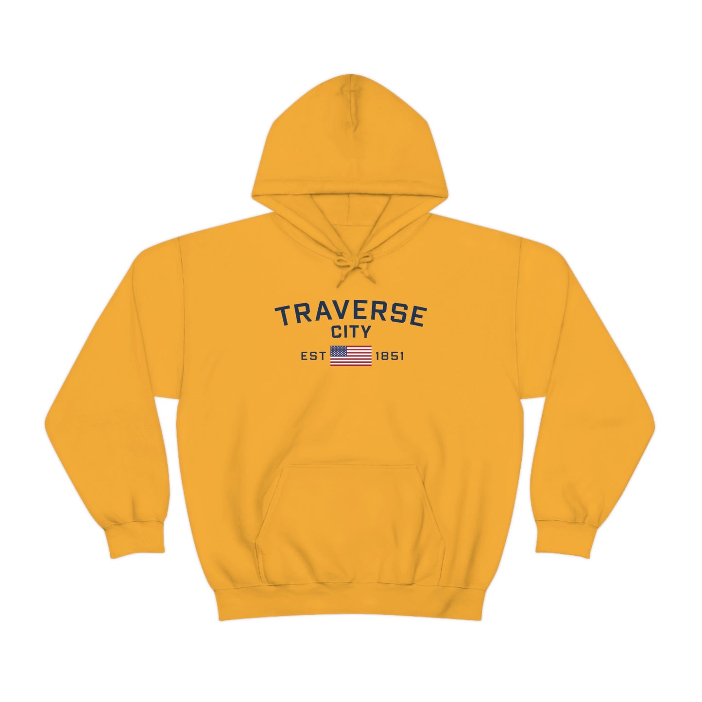 'Traverse City EST 1851' Hoodie (w/USA Flag Outline) | Unisex Standard