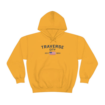 'Traverse City EST 1851' Hoodie (w/USA Flag Outline) | Unisex Standard