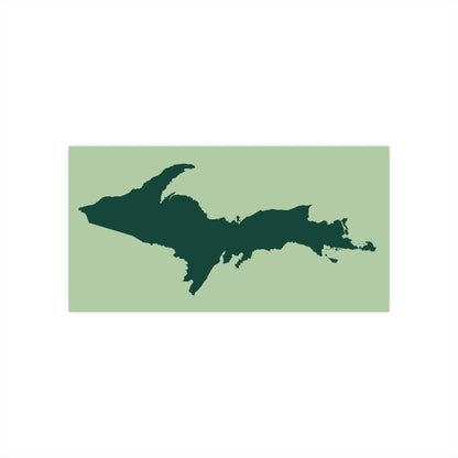 Michigan Upper Peninsula Bumper Sticker (w/ Green UP Outline) | Green Tea Color Background