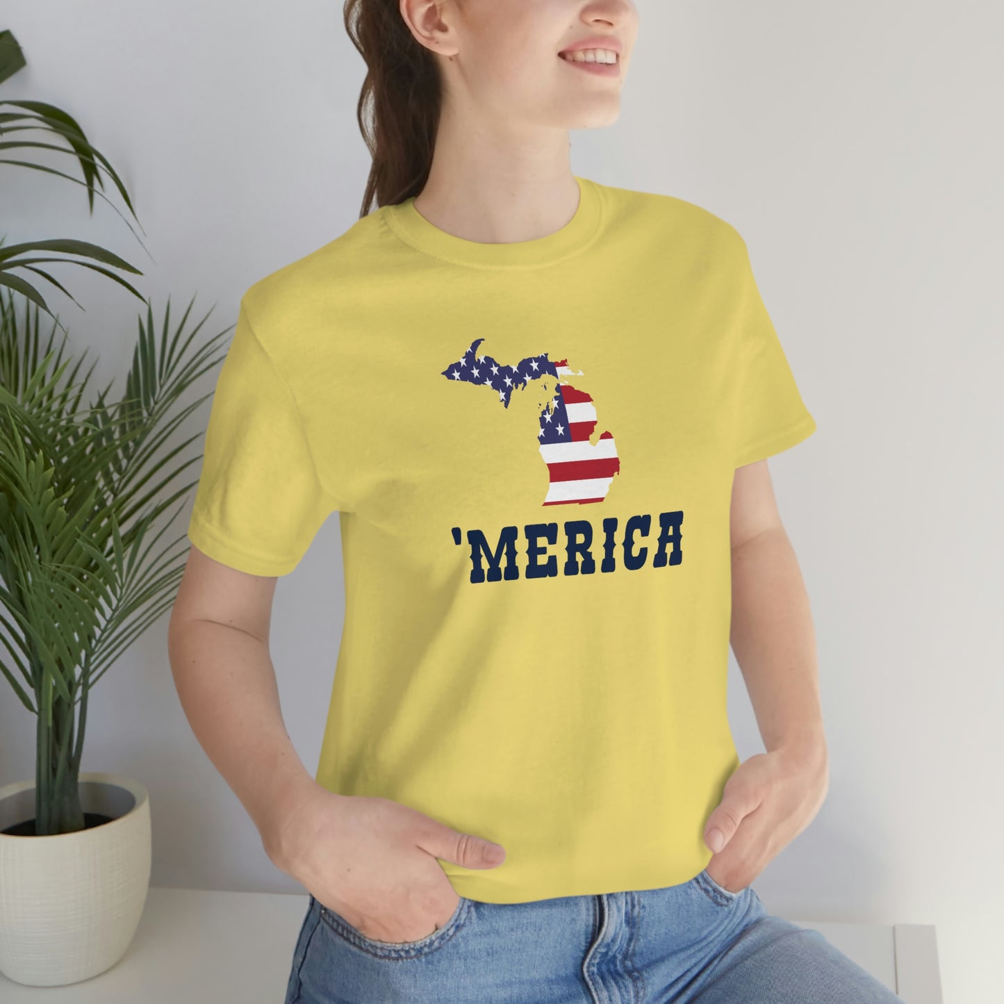 Michigan 'Merica' T-Shirt (Western Font w/ MI USA Flag Outline) | Unisex Standard Fit