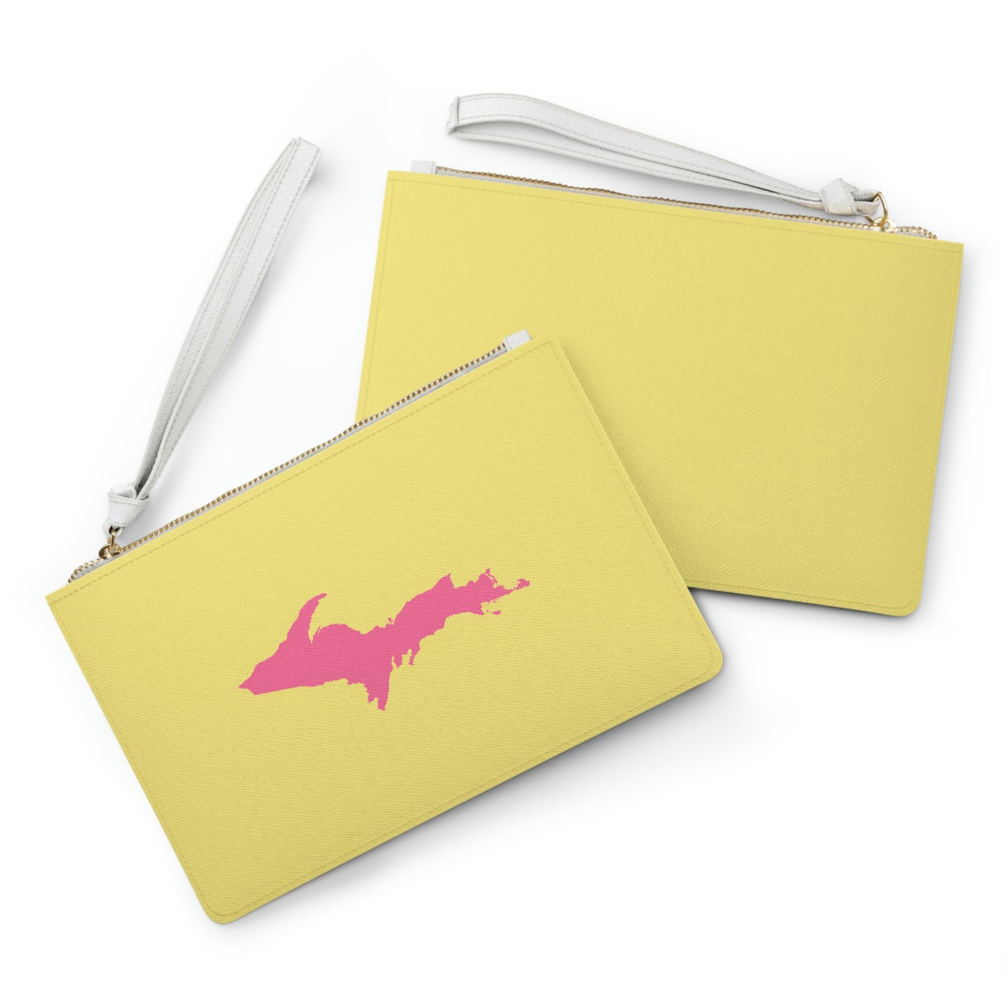 Michigan Upper Peninsula Clutch Bag (Yellow Cherry Color w/ Pink UP Outline)