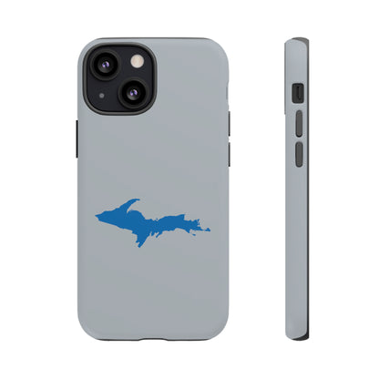 Michigan Upper Peninsula Tough Phone Case (Silver w/ Azure UP Outline) | Apple iPhone