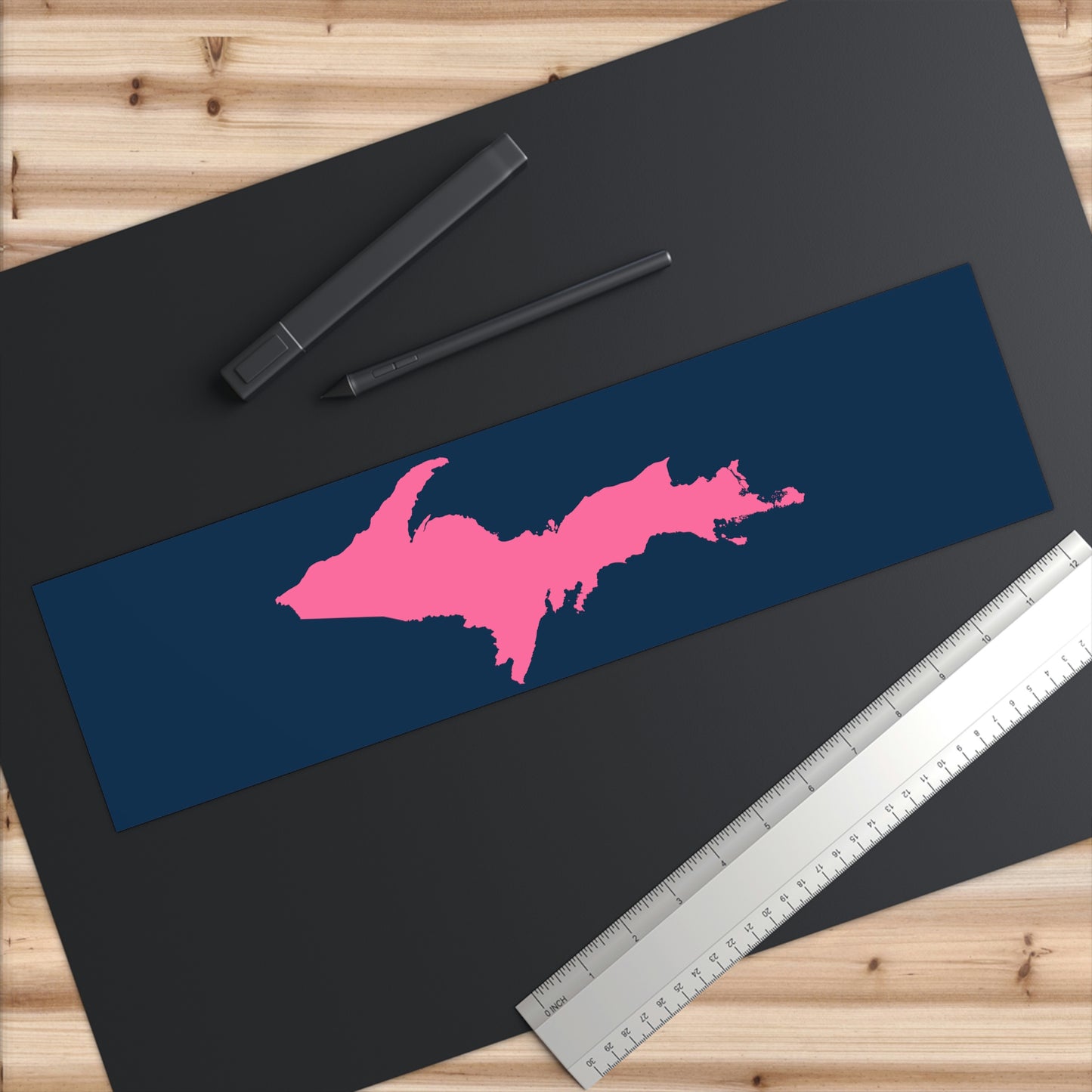 Michigan Upper Peninsula Bumper Sticker (w/ Pink UP Outline) | Navy Background