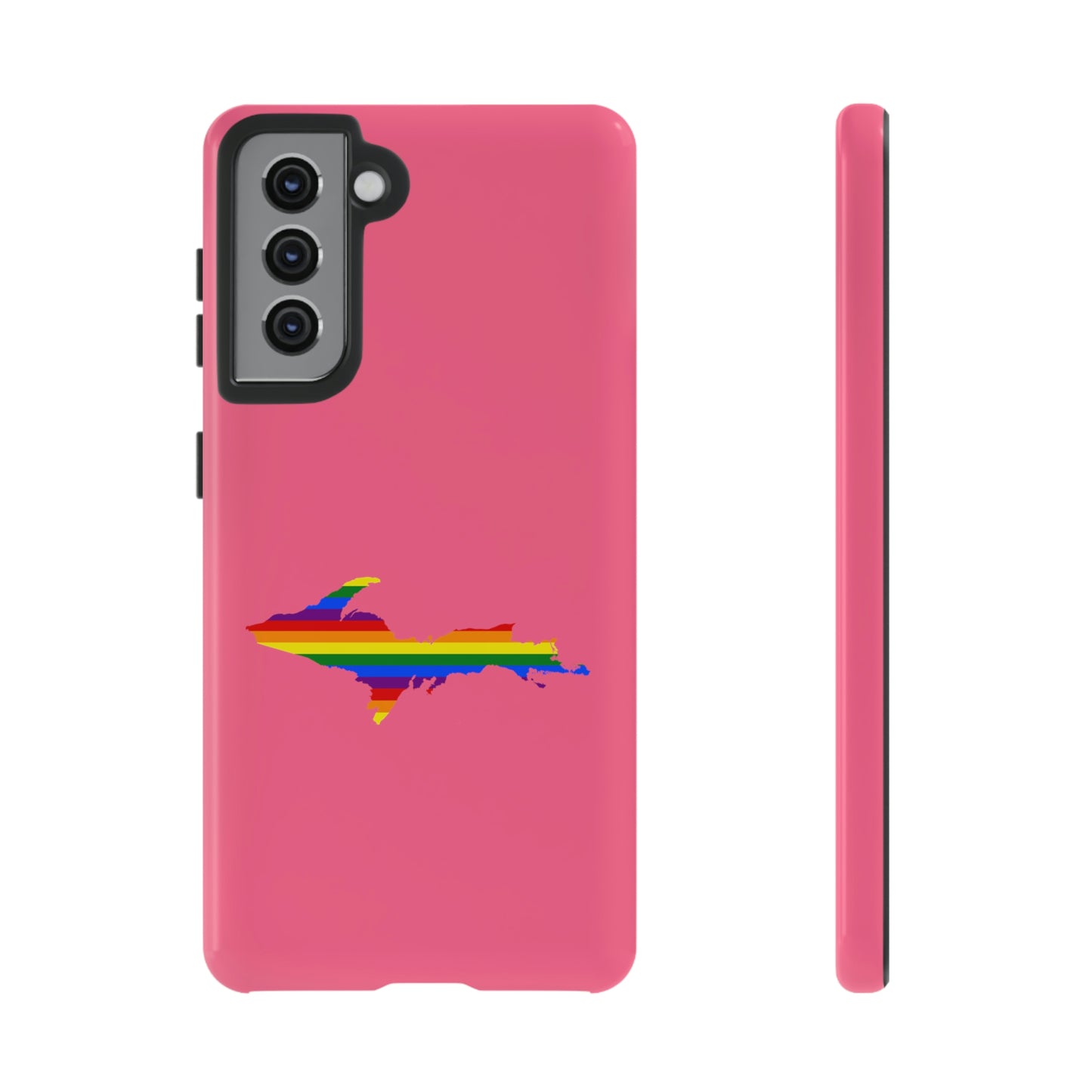 Michigan Upper Peninsula Tough Phone Case (Rhodochrosite Pink w/ UP Pride Flag Outline) | Samsung & Pixel Android