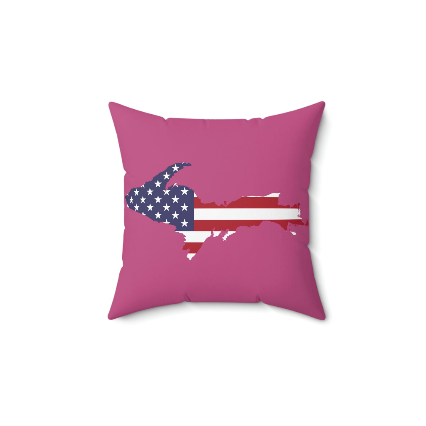 Michigan Upper Peninsula Accent Pillow (w/ UP USA Flag Outline) | Apple Blossom Pink