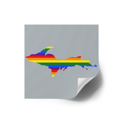 Michigan Upper Peninsula Square Sticker (Silver w/ UP Pride Flag Outline) | Indoor/Outdoor