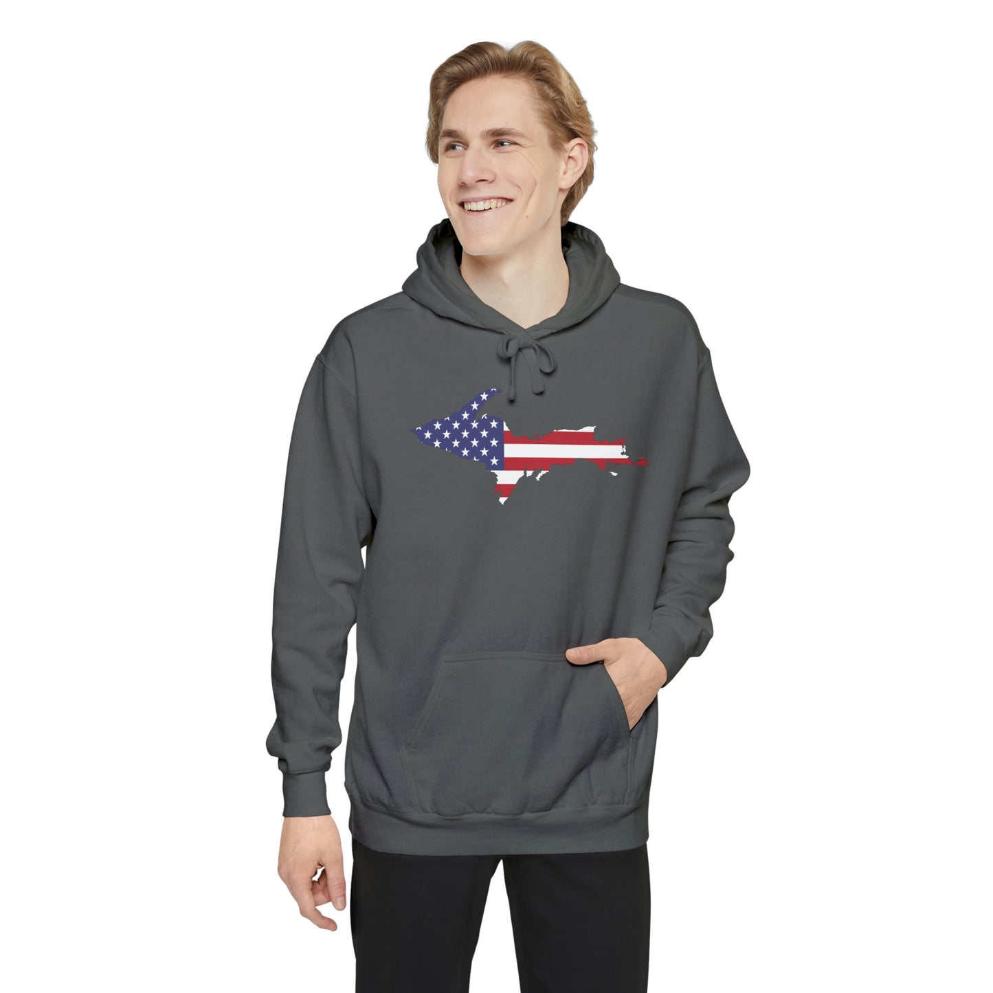 Michigan Upper Peninsula Hoodie (w/ UP USA Flag Outline) | Unisex Garment-Dyed