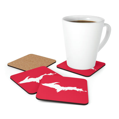 Michigan Upper Peninsula Coaster Set (Lighthouse Red w/ UP Outline) | Corkwood - 4 pack