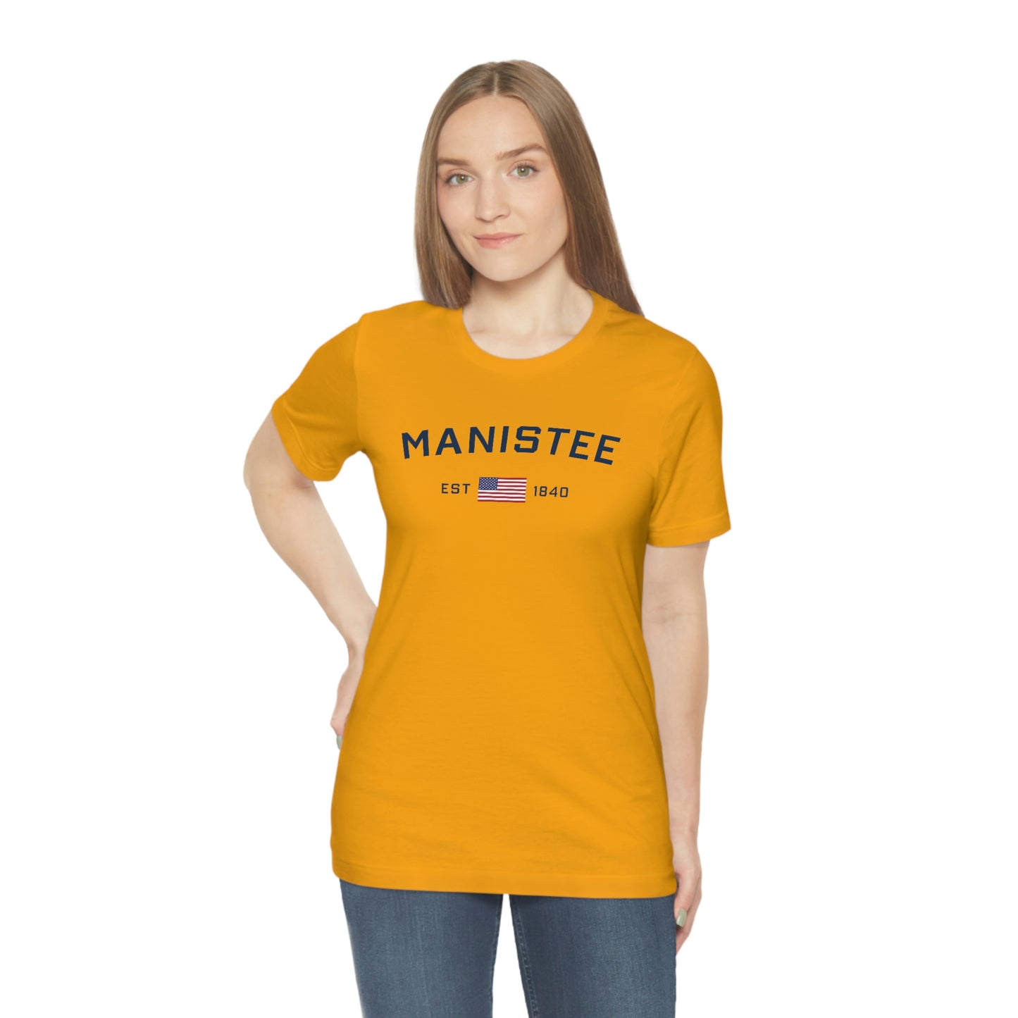 'Manistee EST 1840' T-Shirt (w/USA Flag Outline) | Unisex Standard Fit