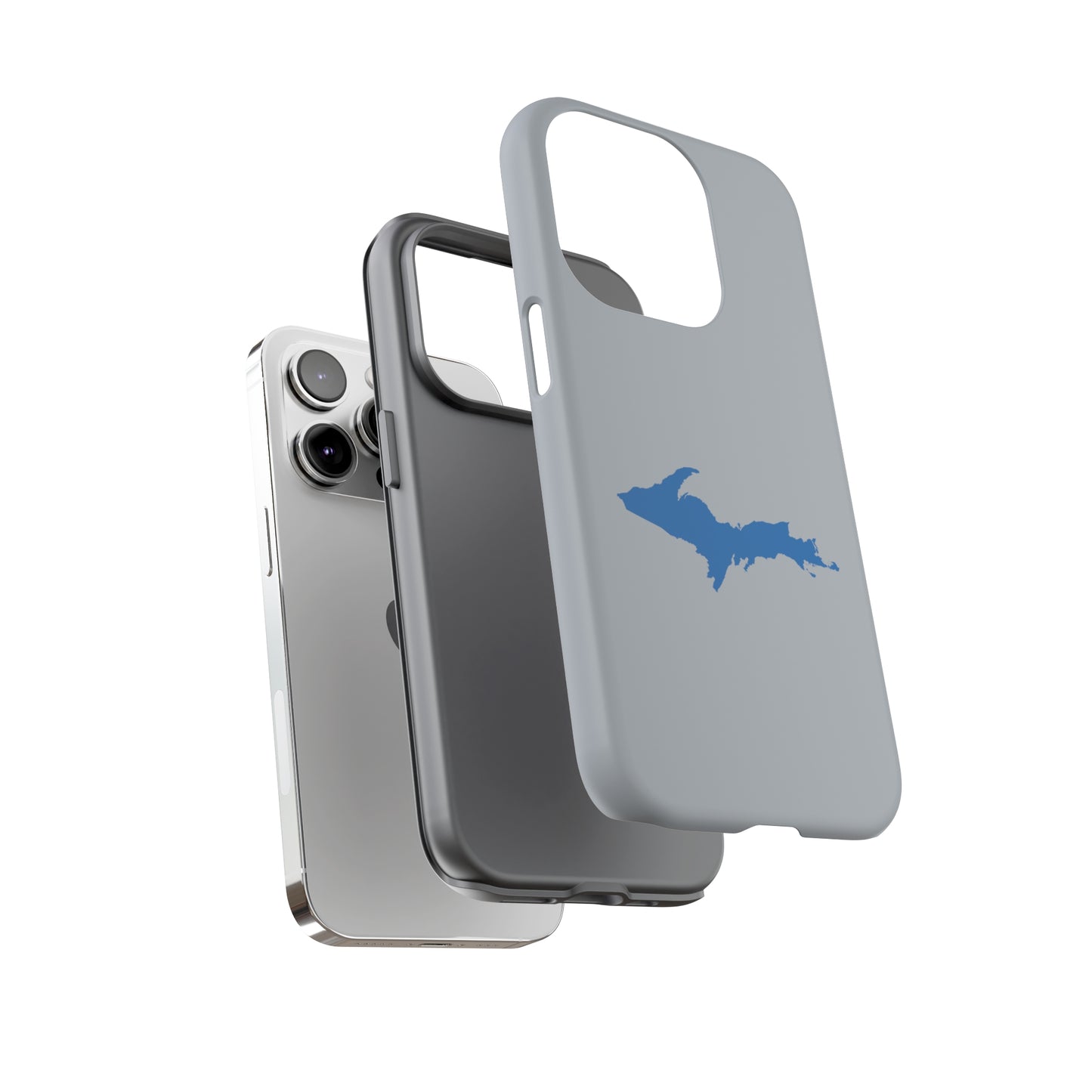 Michigan Upper Peninsula Tough Phone Case (Silver w/ Azure UP Outline) | Apple iPhone