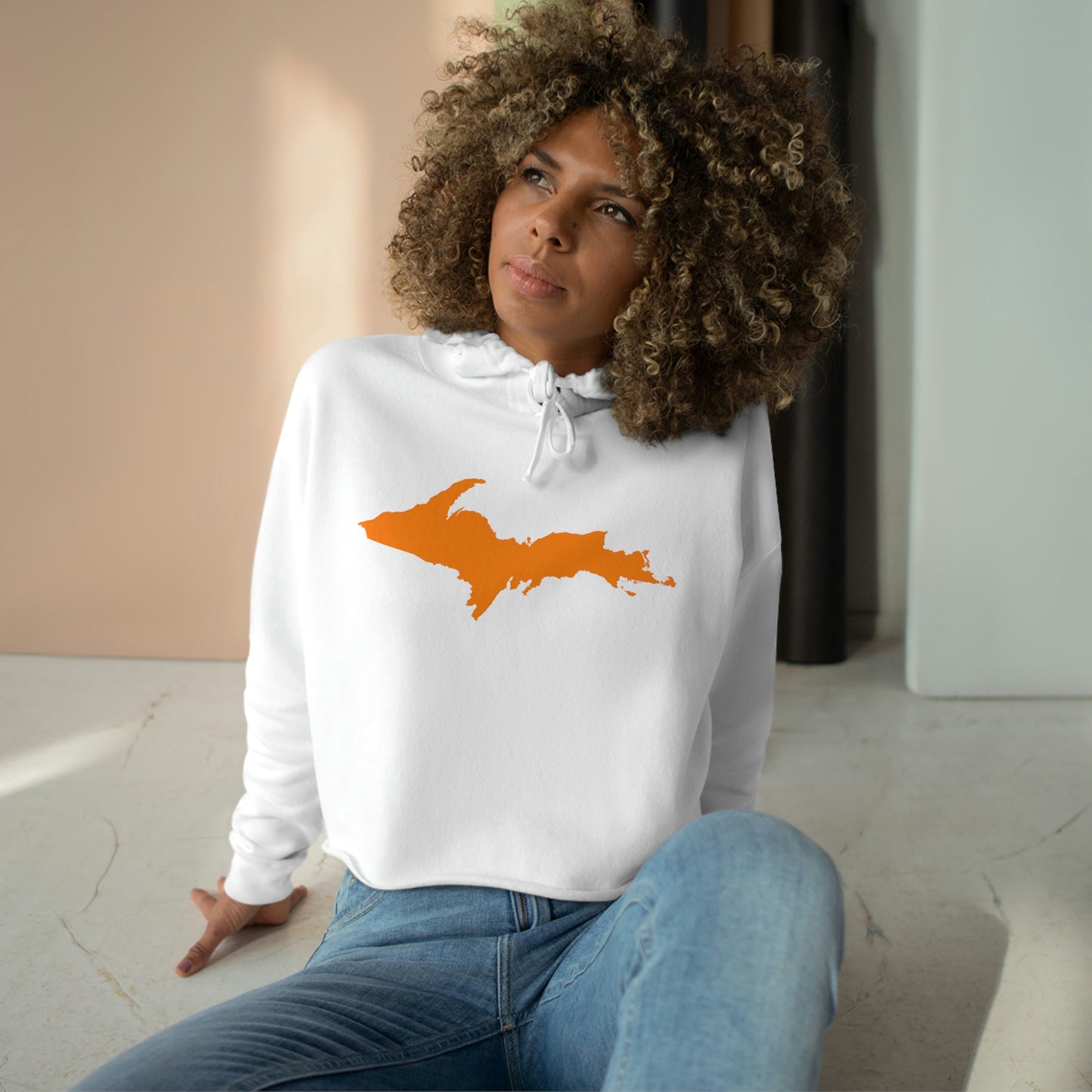 Michigan Upper Peninsula Cropped Hoodie (w/ Orange UP Outline)