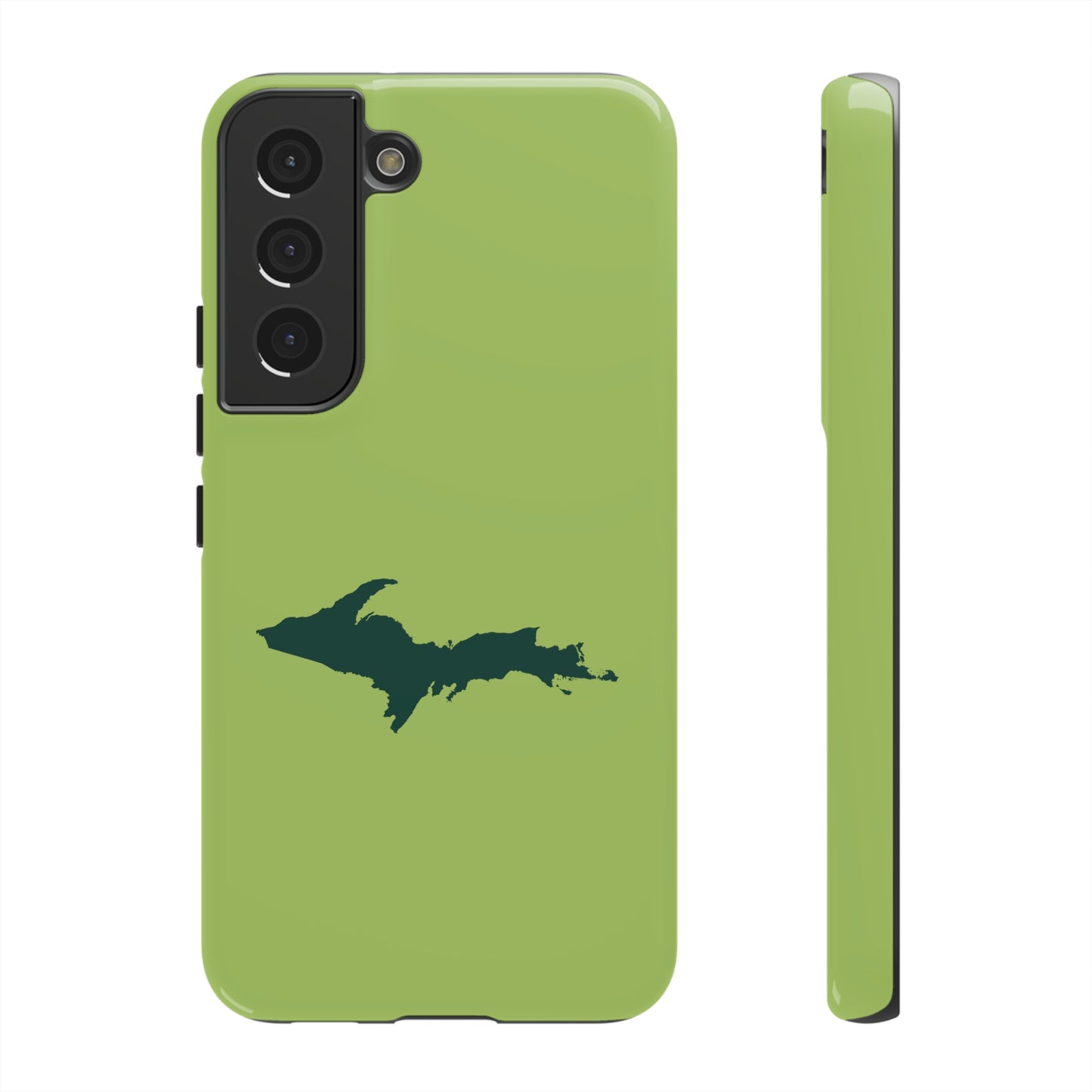 Michigan Upper Peninsula Tough Phone Case (Gooseberry Green w/ Green UP Outline) | Samsung & Pixel Android