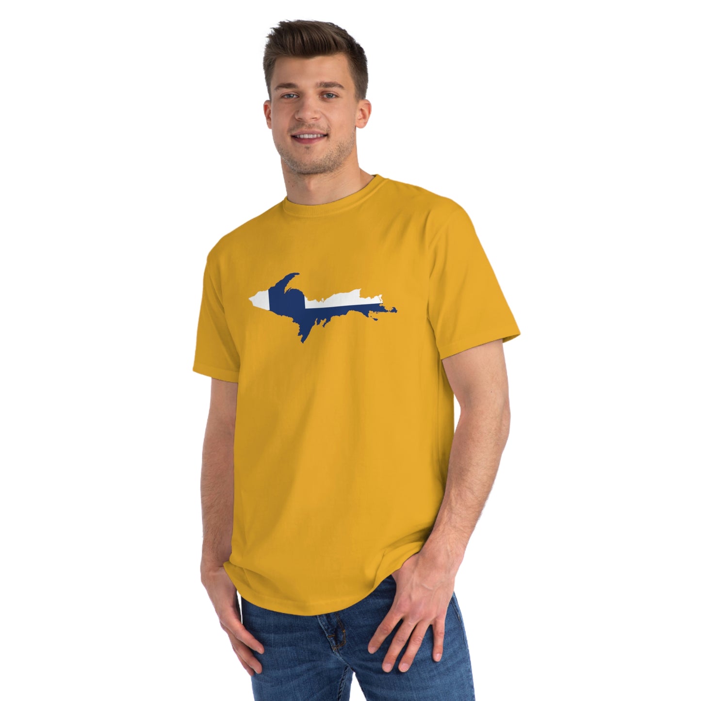 Michigan Upper Peninsula T-Shirt (w/ UP Finland Flag Outline) | Organic Unisex