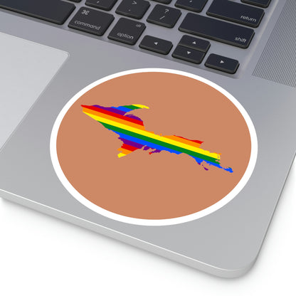 Michigan Upper Peninsula Round Stickers (Copper w/ UP Pride Flag Outline) | Indoor\Outdoor