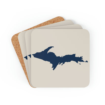 Michigan Upper Peninsula Coaster Set (Canvas Color w/ Navy UP Outline) | Corkwood - 4 pack