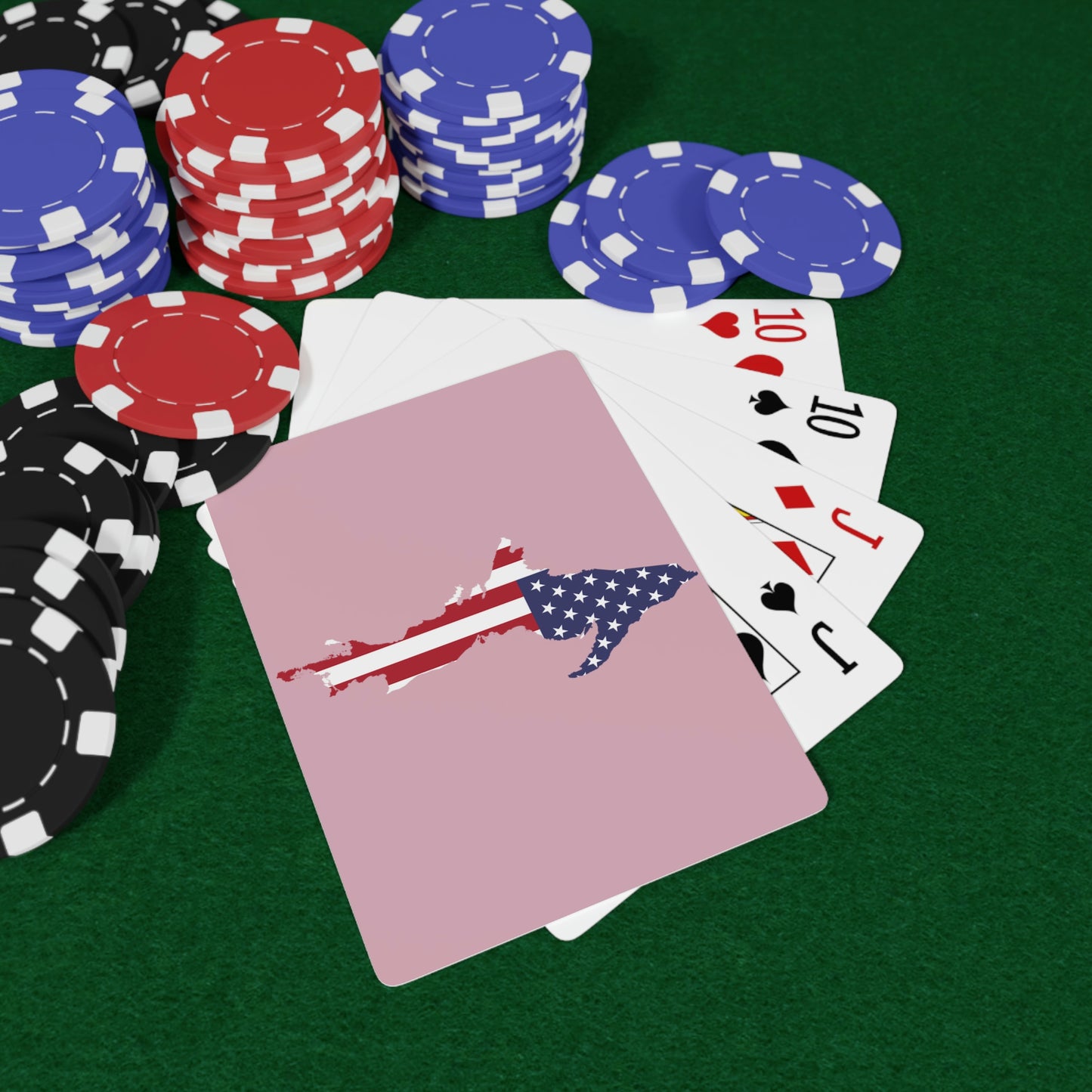 Michigan Upper Peninsula Poker Cards (Pink w/ UP USA Flag Outline)