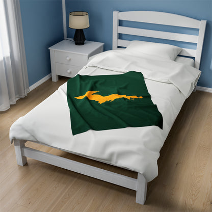 Michigan Upper Peninsula Plush Blanket (w/ Gold UP Outline) | Superior Green