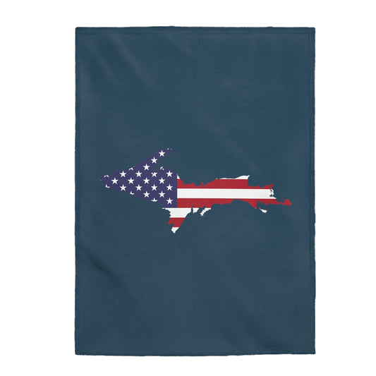 Michigan Upper Peninsula Plush Blanket (w/ UP USA Flag Outline) | '37 Caddie Blue
