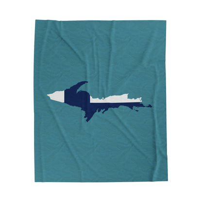 Michigan Upper Peninsula Plush Blanket (w/ UP Finland Flag Outline) | Lake Huron Blue