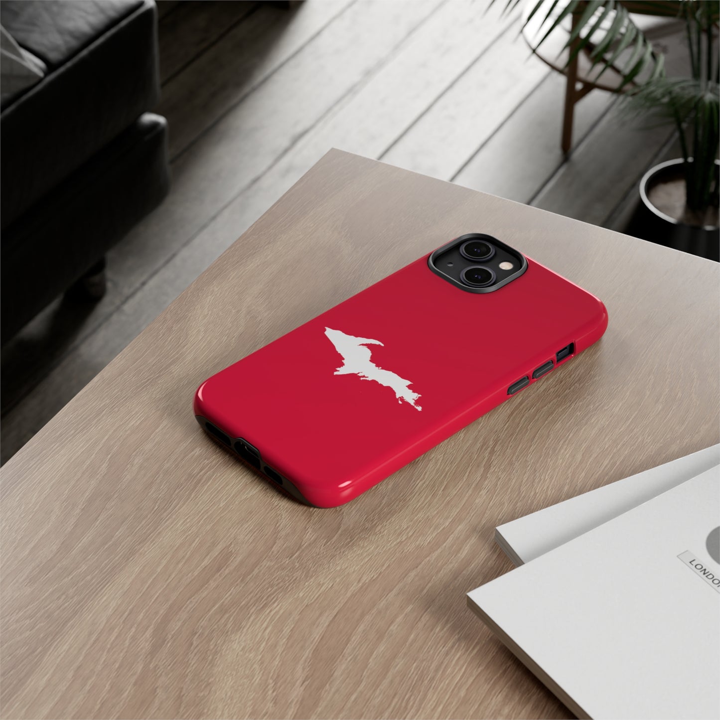 Michigan Upper Peninsula Tough Phone Case (Lighthouse Red w/ UP Outline) | Apple iPhone